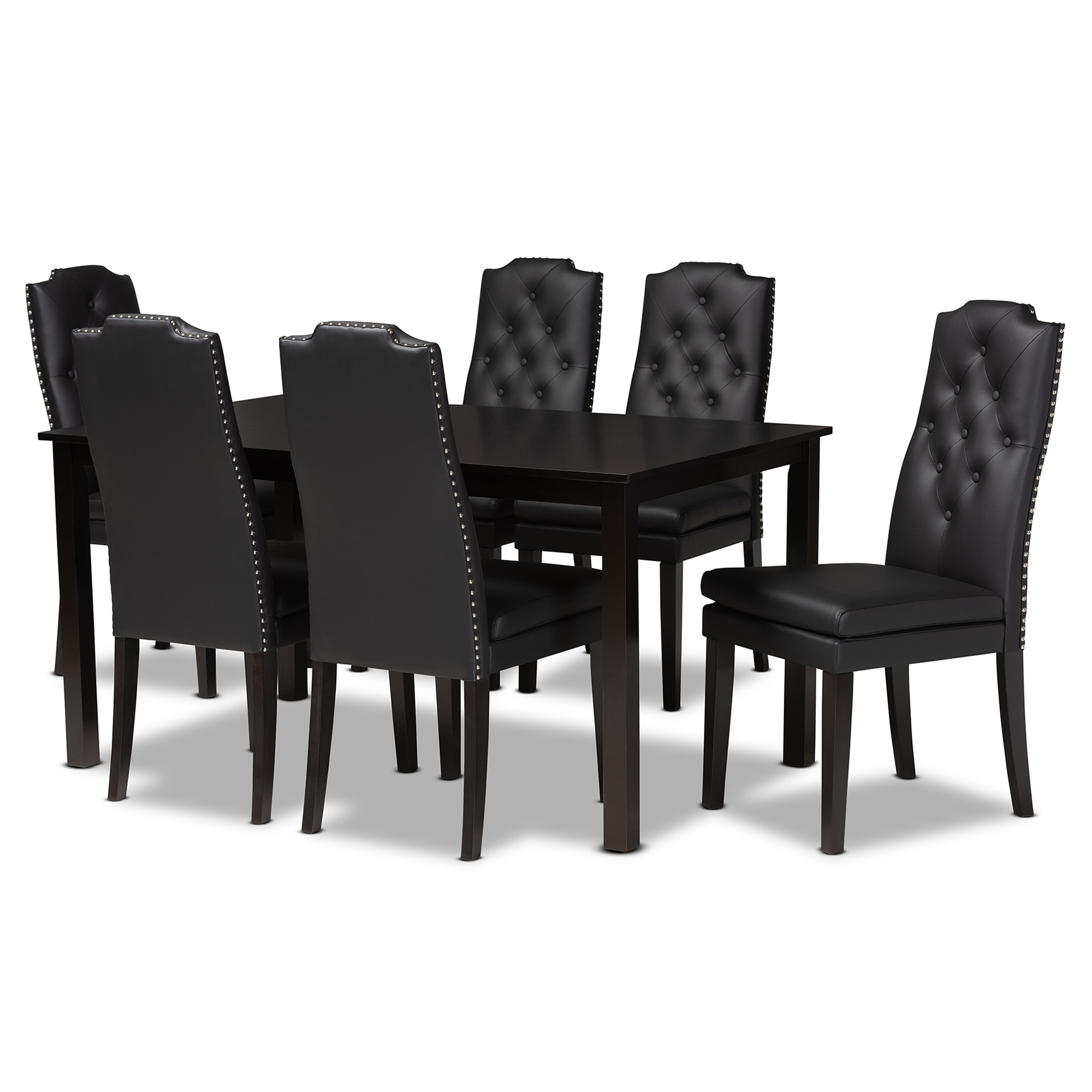Baxton Studio Dylin Modern and Contemporary Black Faux Leather Upholstered and Dark Brown Finished Wood 7-Piece Dining Set